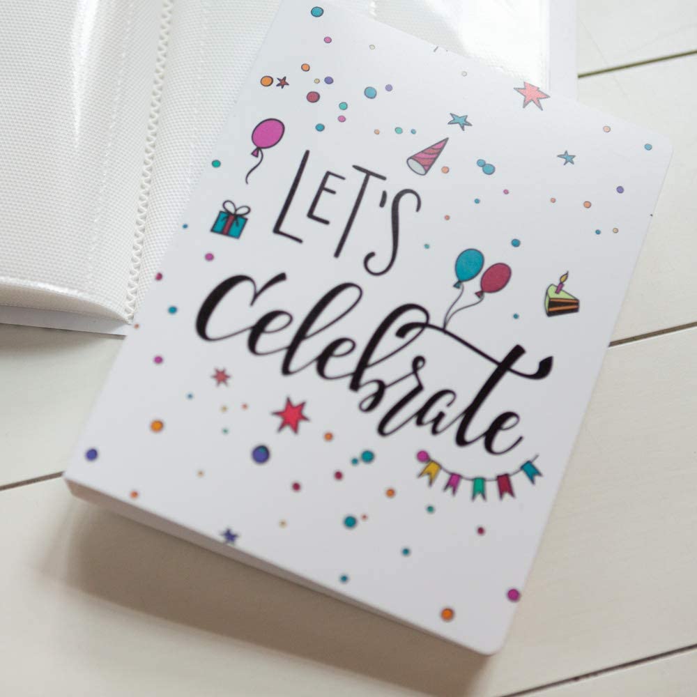 Photo Booth Photo Album - For Wedding or Party- Holds 120 Photobooth 2x6 Photo Strips - LET'S CELEBRATE